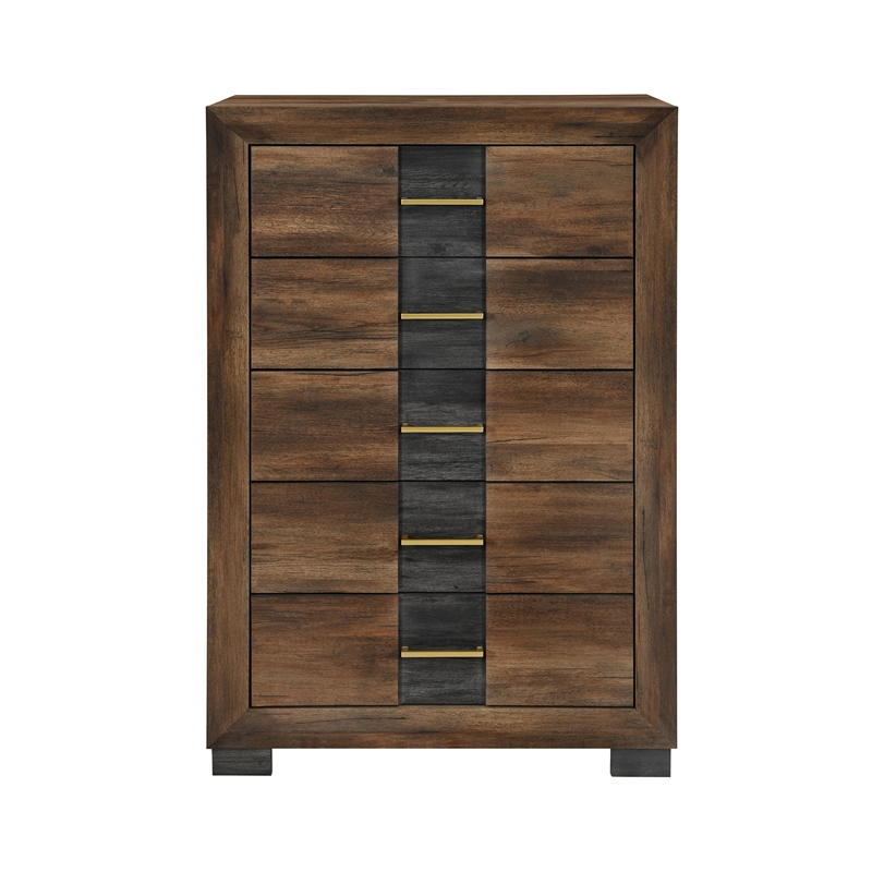 Optimus Brown Engineered Wood Chest with Black Accented Panel