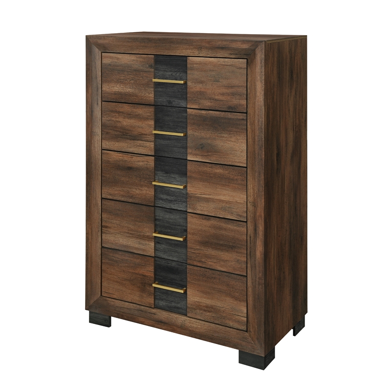 Optimus Brown Engineered Wood Chest with Black Accented Panel