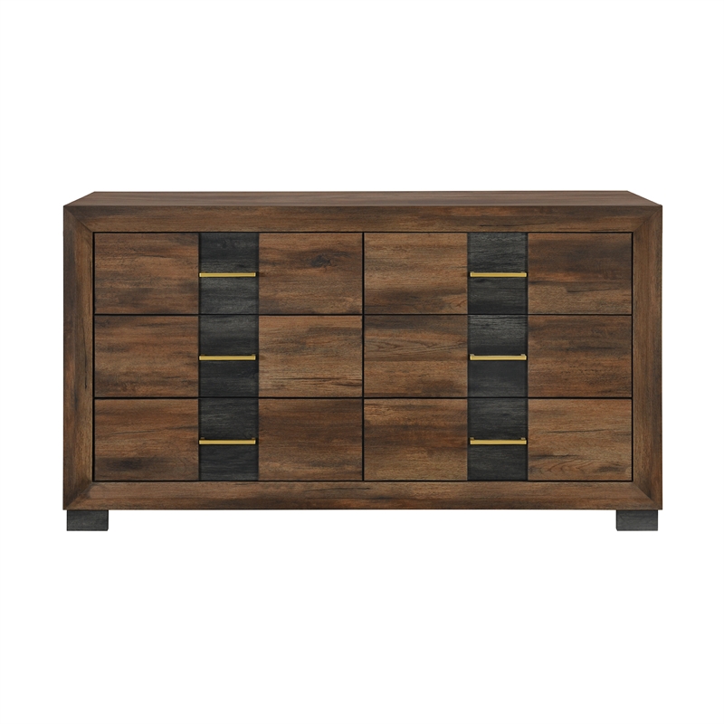Optimus Brown Engineered Wood Dresser with Black Accented Panel