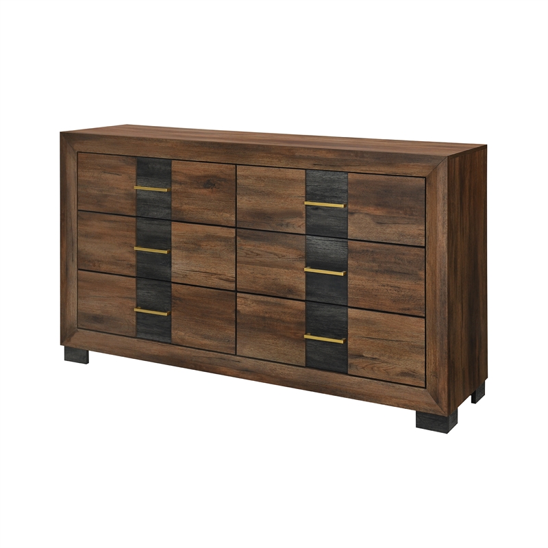 Optimus Brown Engineered Wood Dresser with Black Accented Panel