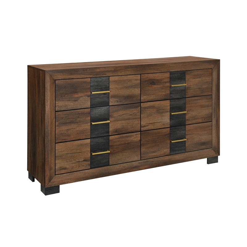 Optimus Brown Engineered Wood 5PC Full Bedroom Set with LED and Accented Panel