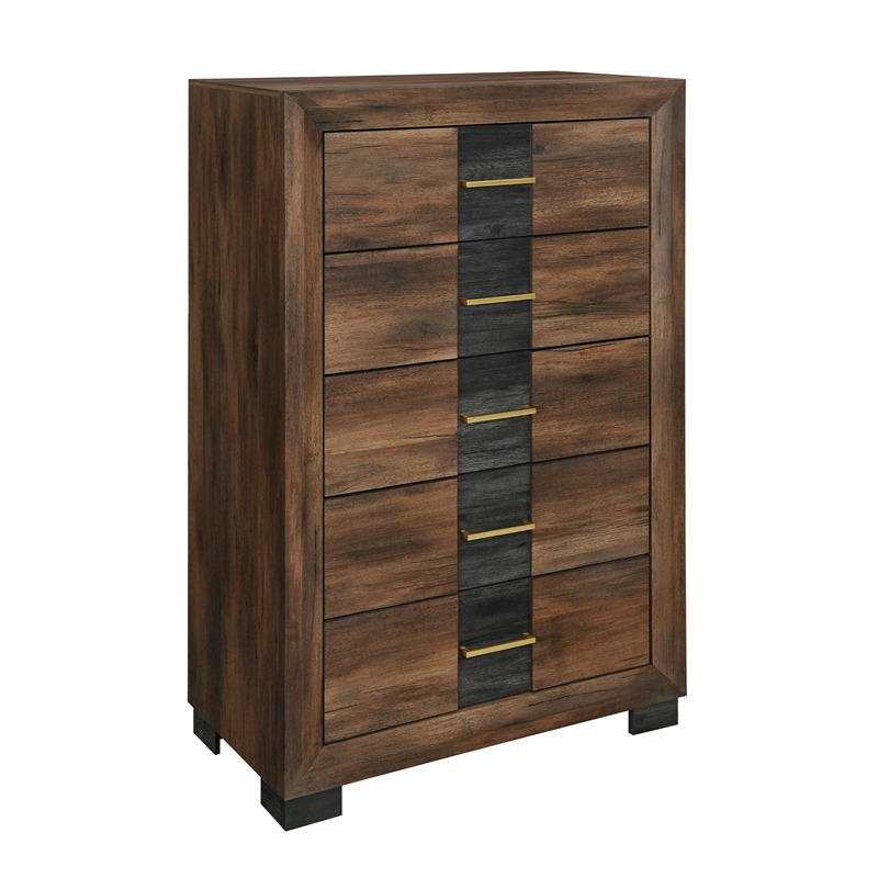 Optimus Brown Engineered Wood 5PC Full Bedroom Set with LED and Accented Panel
