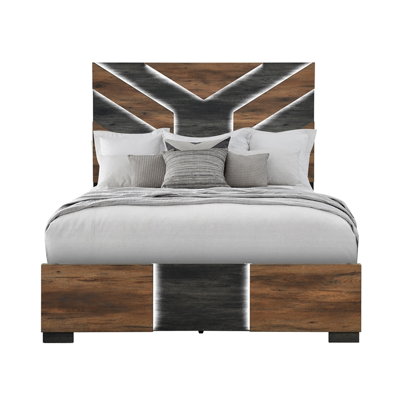 Optimus Brown Engineered Wood Queen Bed with Black Accented Panel