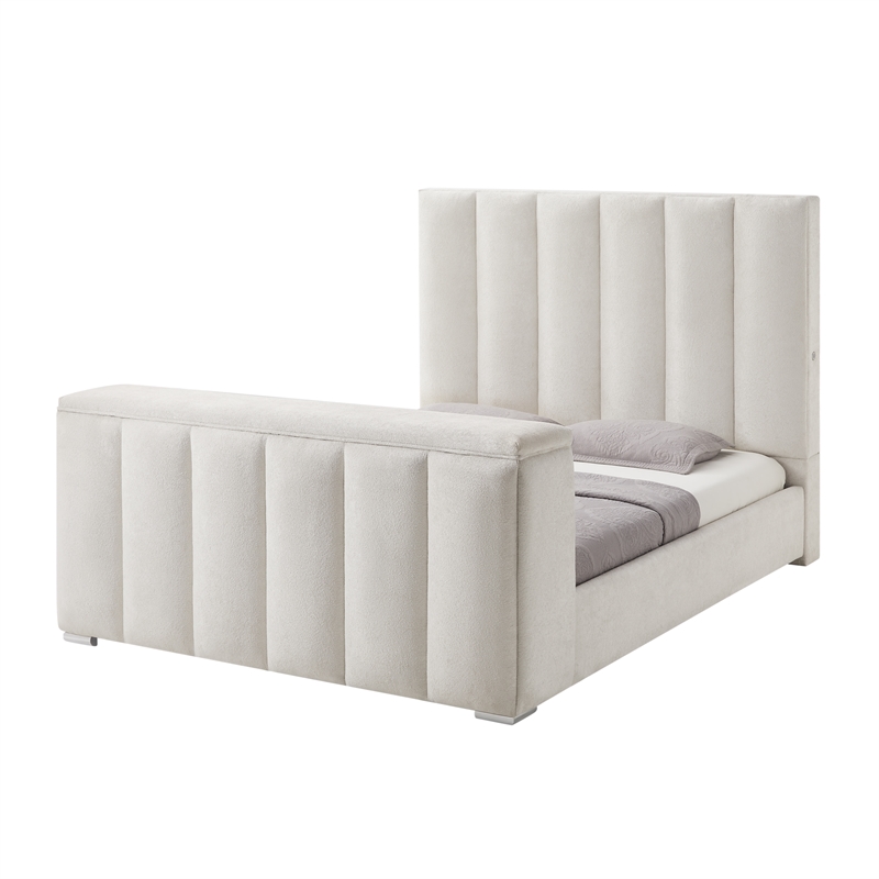 Serenity Fully Upholstered King Bed with Speaker and Fireplace