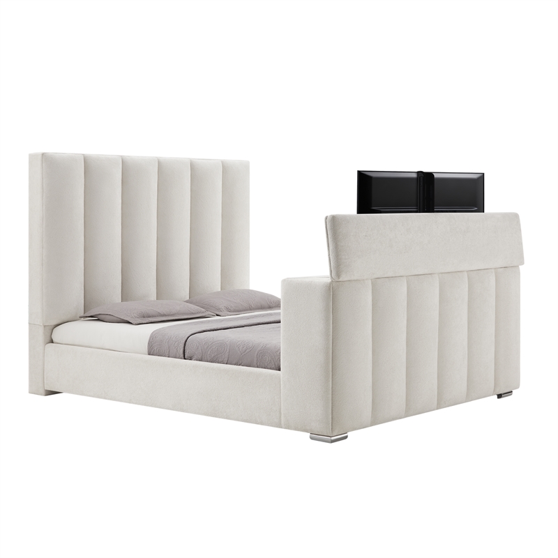 Serenity Fully Upholstered King Bed with Speaker and Fireplace