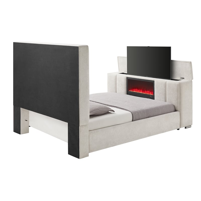 Serenity Fully Upholstered King Bed with Speaker and Fireplace