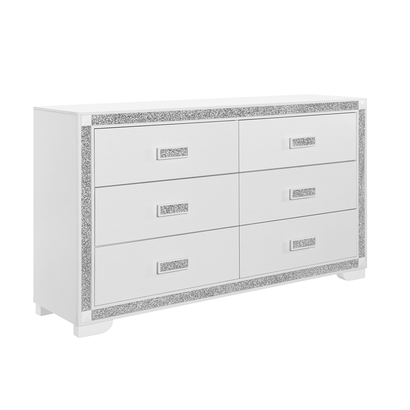 Soleil White Upholstered Headboard 5PC Queen Bedroom Set with LED Light