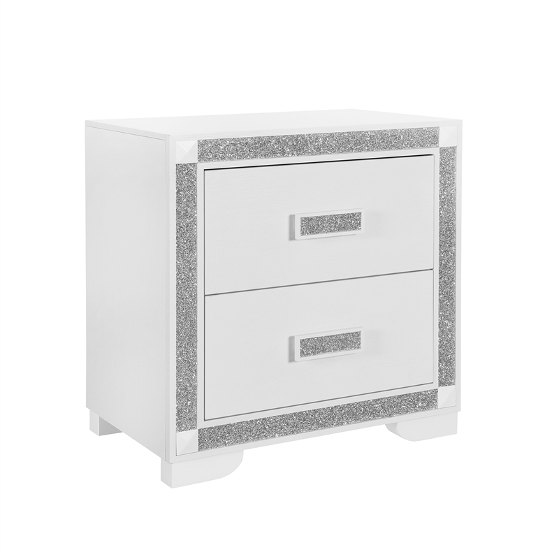Soleil White Upholstered Headboard 5PC Queen Bedroom Set with LED Light