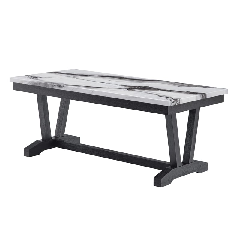 Faux Marble Pedestal Base Black and White Coffee Table