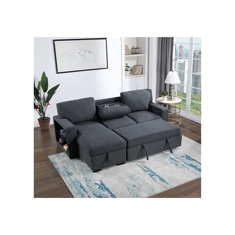 Global Furniure U0202 Reversible Pull Out Sofa Bed in Dark Gray