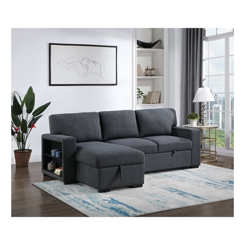 Global Furniure U0202 Reversible Pull Out Sofa Bed in Dark Gray