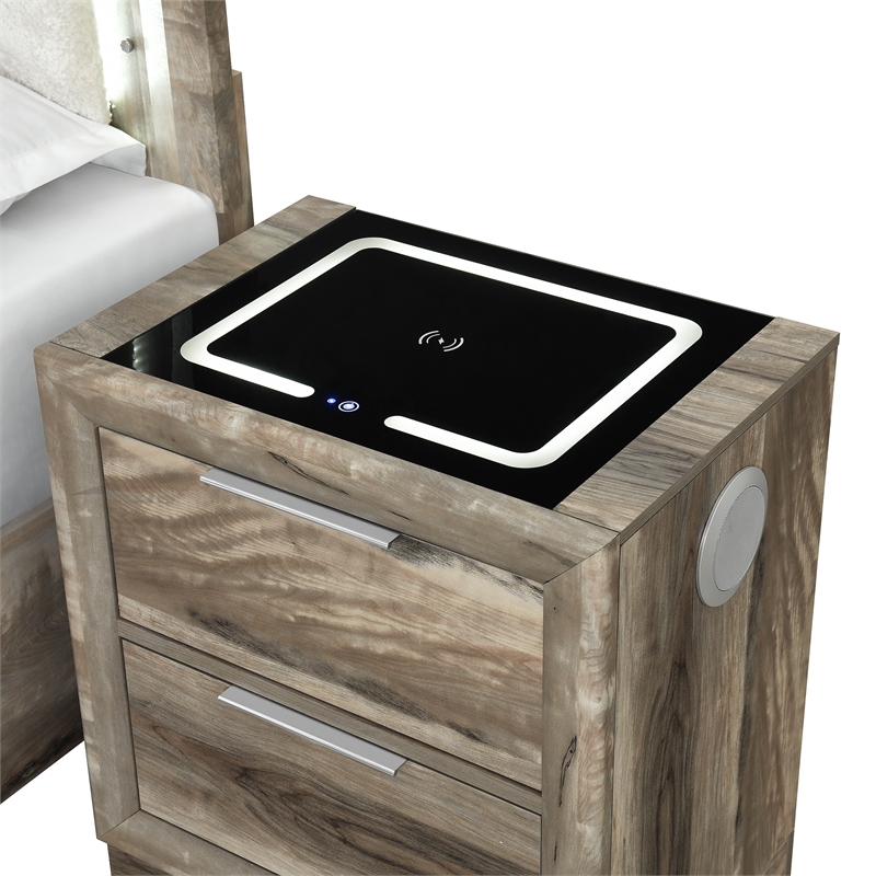 Global Furniture Callie Nightstand with WC Platform and LED SPKR in Brown