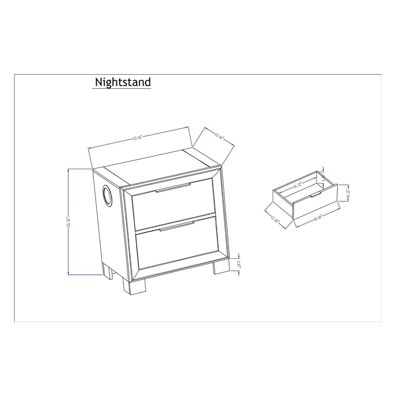 Global Furniture Callie Nightstand with WC Platform and LED SPKR in Brown