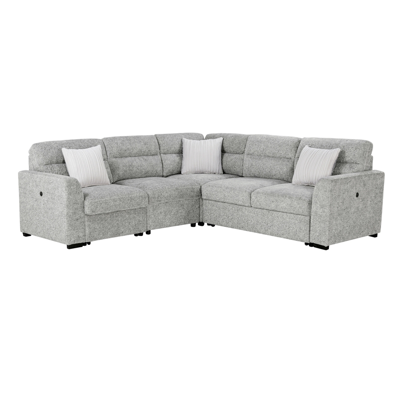 Global Furniure U9401 Sofa Bed Sectional with 3 Pillows in Nickel