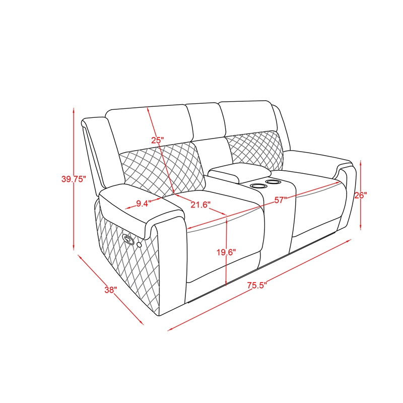 Global Furniure U5915 Console Recliner Loveseat w Immersive SPKR in Black