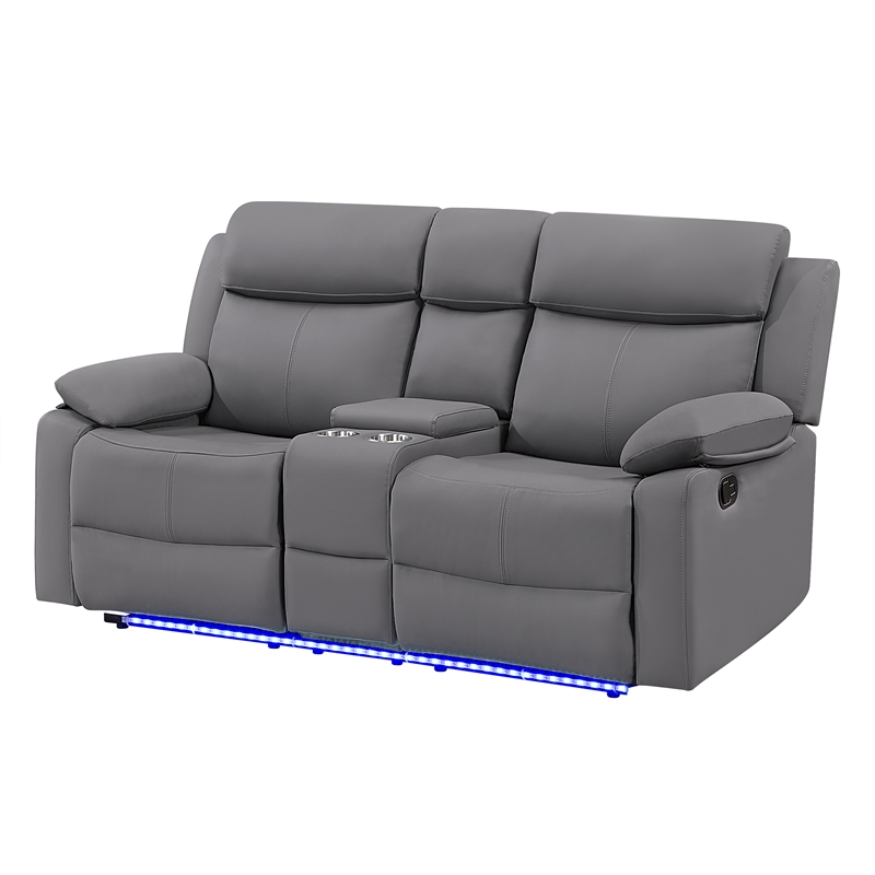 Global Furniure U6026 PU 46A Reclining Loveseat with LED and SPKR in Gray