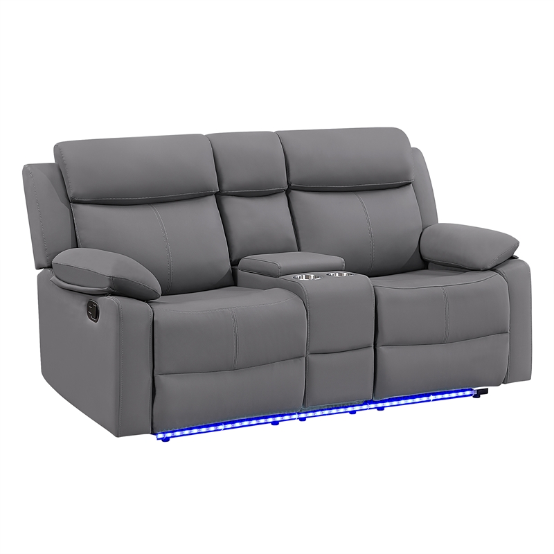 Global Furniure U6026 PU 46A Reclining Loveseat with LED and SPKR in Gray
