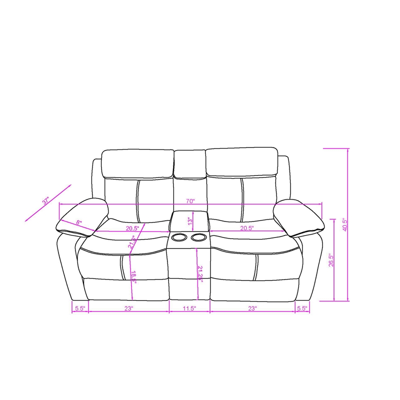 Global Furniure U6026 PU 46A Reclining Loveseat with LED and SPKR in Gray