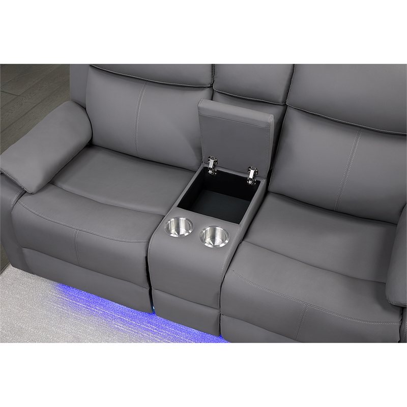 Global Furniure U6026 PU 46A Reclining Loveseat with LED and SPKR in Gray