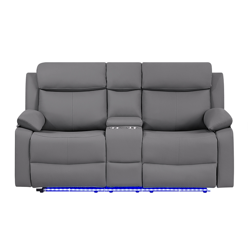 Global Furniure U6026 PU 46A Reclining Loveseat with LED and SPKR in Gray