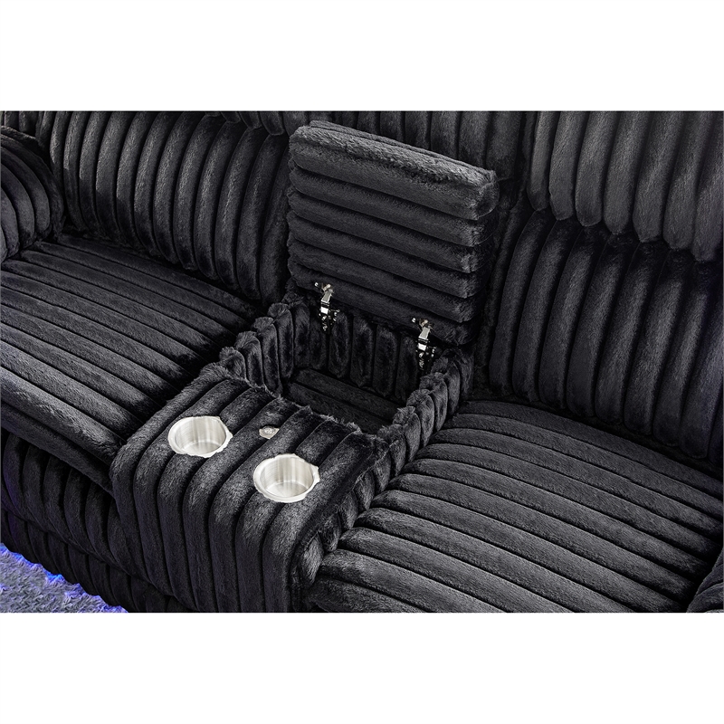 Global Furniure U8686 Power Console Recliner Loveseat w LED&Drawer in Black