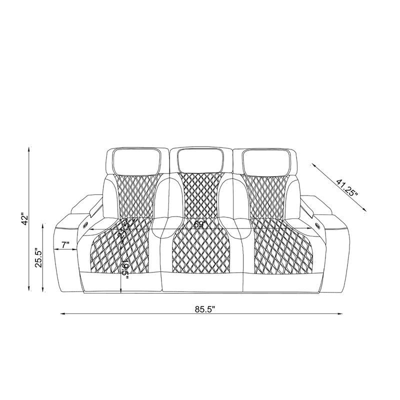 Global Furniure U8611 Power Recliner Sofa with PHR & LED in Blanche Silver