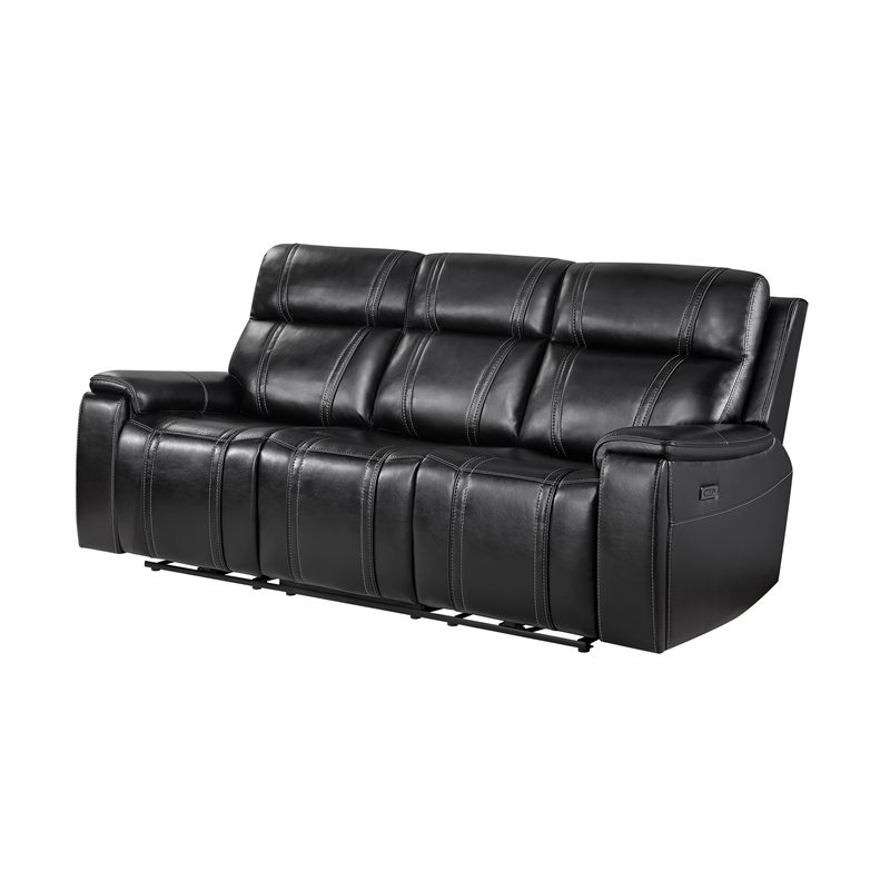 Global Furniture U8881 Leather Power Reclining Sofa w Immerse SPKR in Black