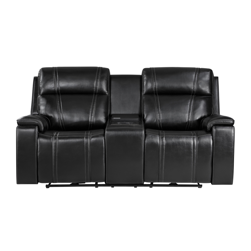 Global Furniture U8880 Leather Power Reclining Loveseat w/ Cooler in Black