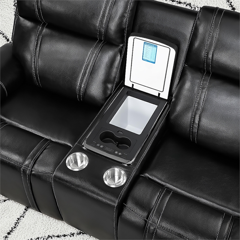Global Furniture U8880 Leather Power Reclining Loveseat w/ Cooler in Black