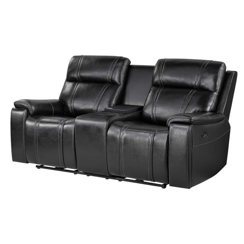 Global Furniture U8880 Leather Power Reclining Loveseat w/ Cooler in Black