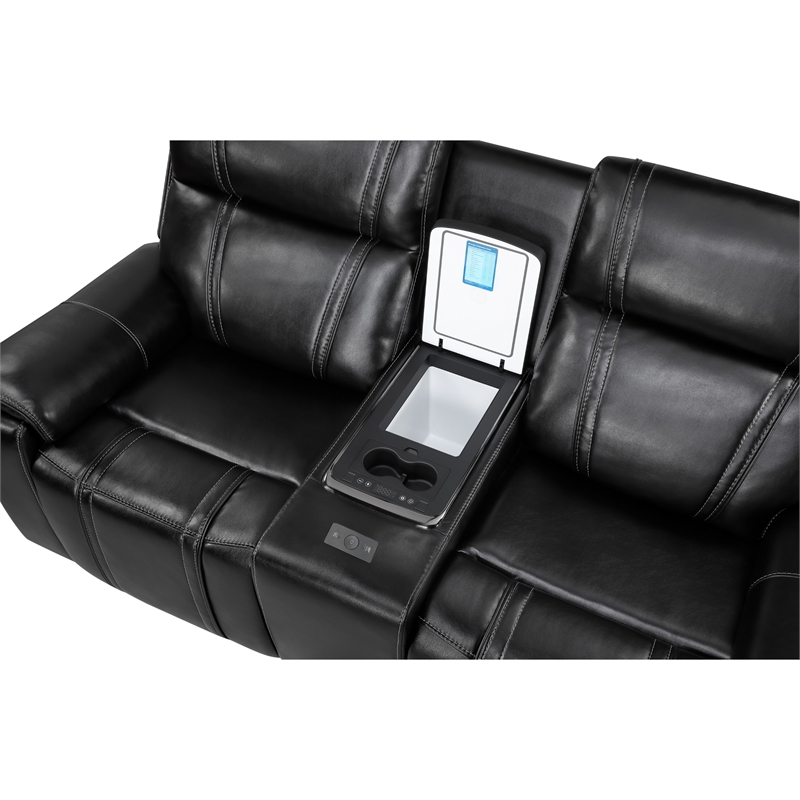 Global Furniture U8880 Leather Power Reclining Loveseat w/ Cooler in Black