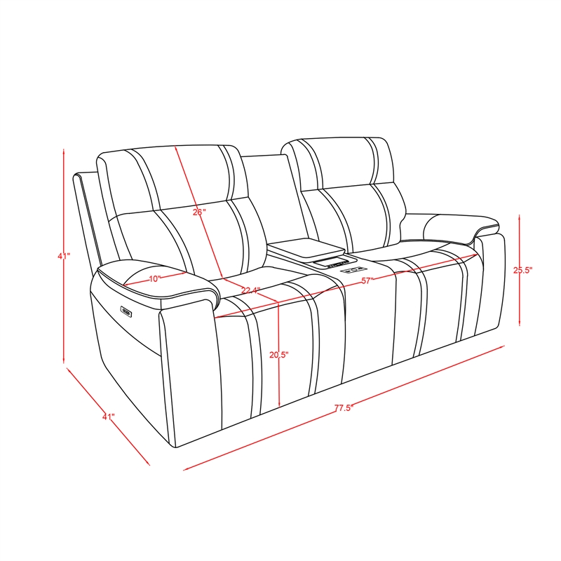 Global Furniture U8880 Leather Power Reclining Loveseat w/ Cooler in Black