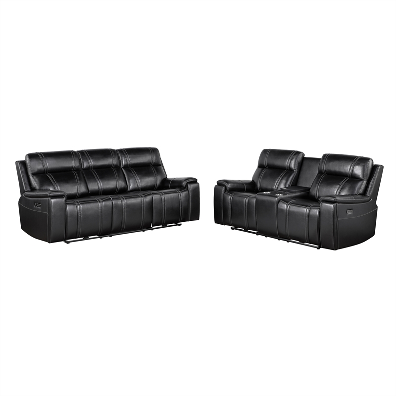Global Furniture U8880 Leather Power Reclining Loveseat w/ Cooler in Black