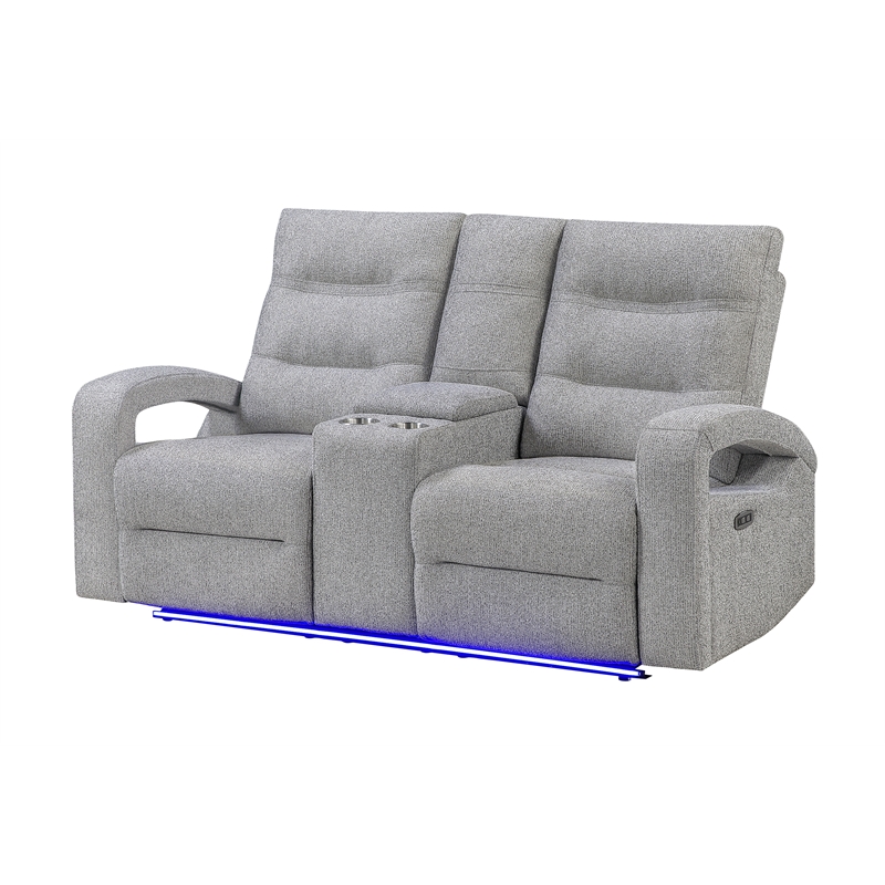 Global Furniture U6611 Power Console Recliner Loveseat with LED in Gray