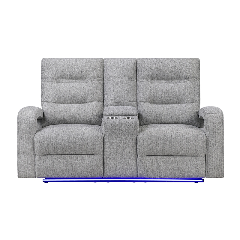 Global Furniture U6611 Power Console Recliner Loveseat with LED in Gray