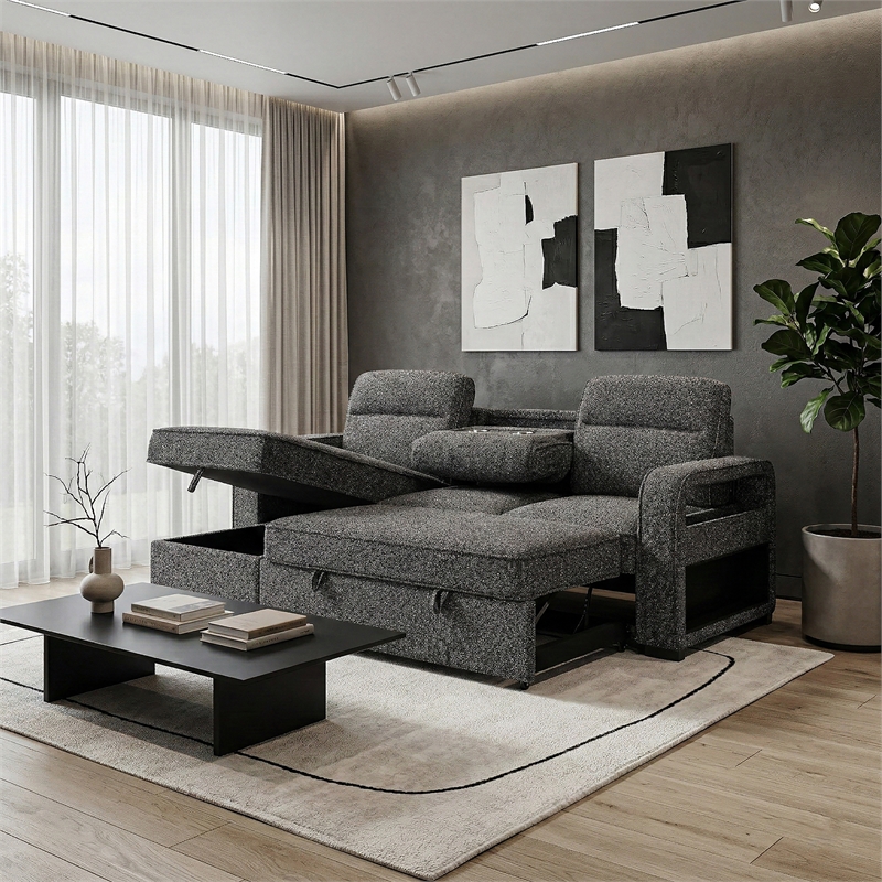 Global Furniture U2601 Convertable Sofa Bed w Drop Table&SPKR in Dark Gray