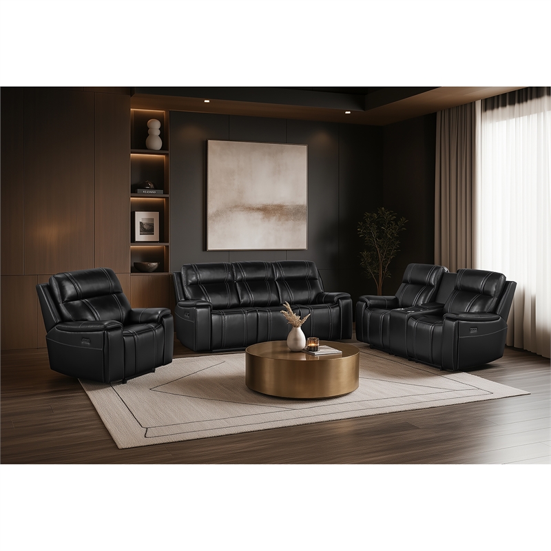 U8880 Leather Power Recliner Sofa in Black