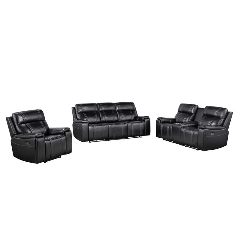U8880 Leather Power Recliner Sofa in Black