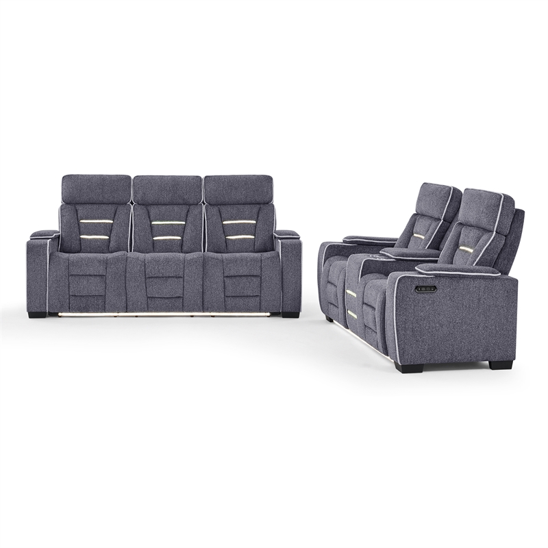 U1895 P2 Reclining Sofa with Immersive SPKR and LED in Gray