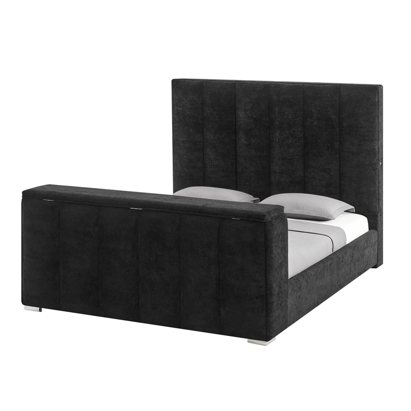 Global Furniure Serenity King Bed with SPKR-TV Lift and Fireplace in Onyx