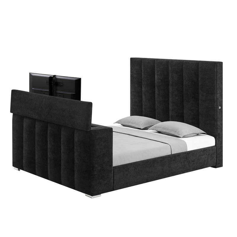 Global Furniure Serenity King Bed with SPKR-TV Lift and Fireplace in Onyx