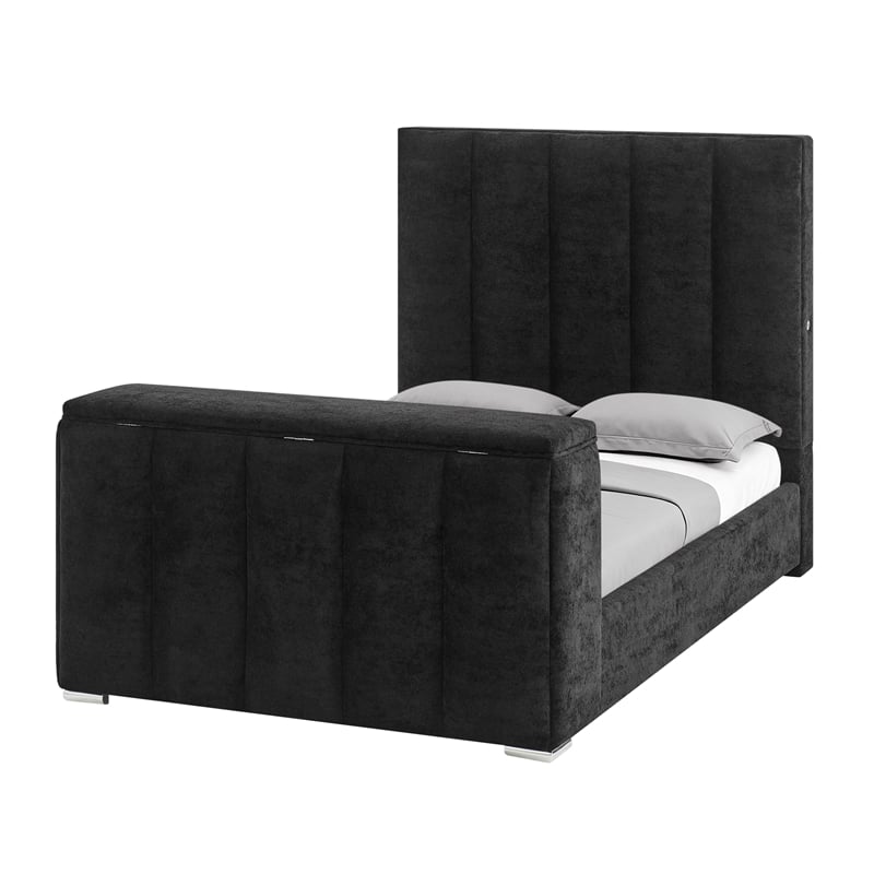 Global Furniure Serenity Queen Bed with SPKR-TV Lift and Fireplace in Onyx
