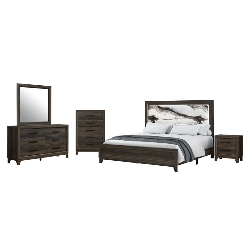 Global Furniure Harmony Queen Bed with LED in Brown