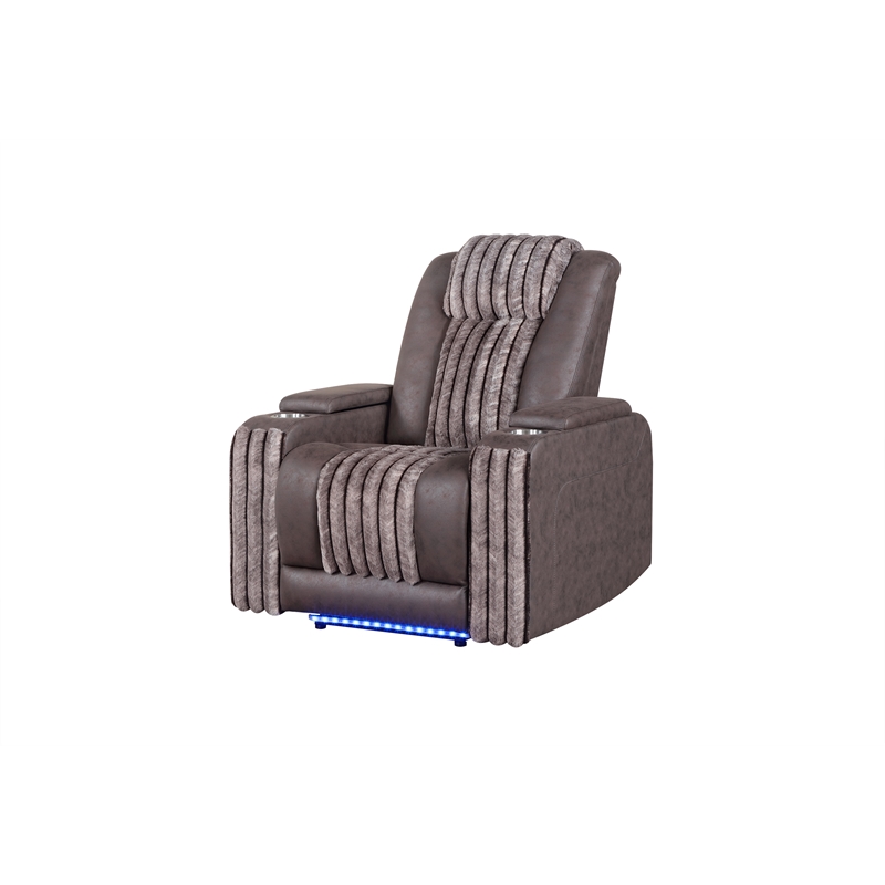 Global Furniure U8000 Power Reclining W/ PWR Headrest & LED LIGHT in Brown
