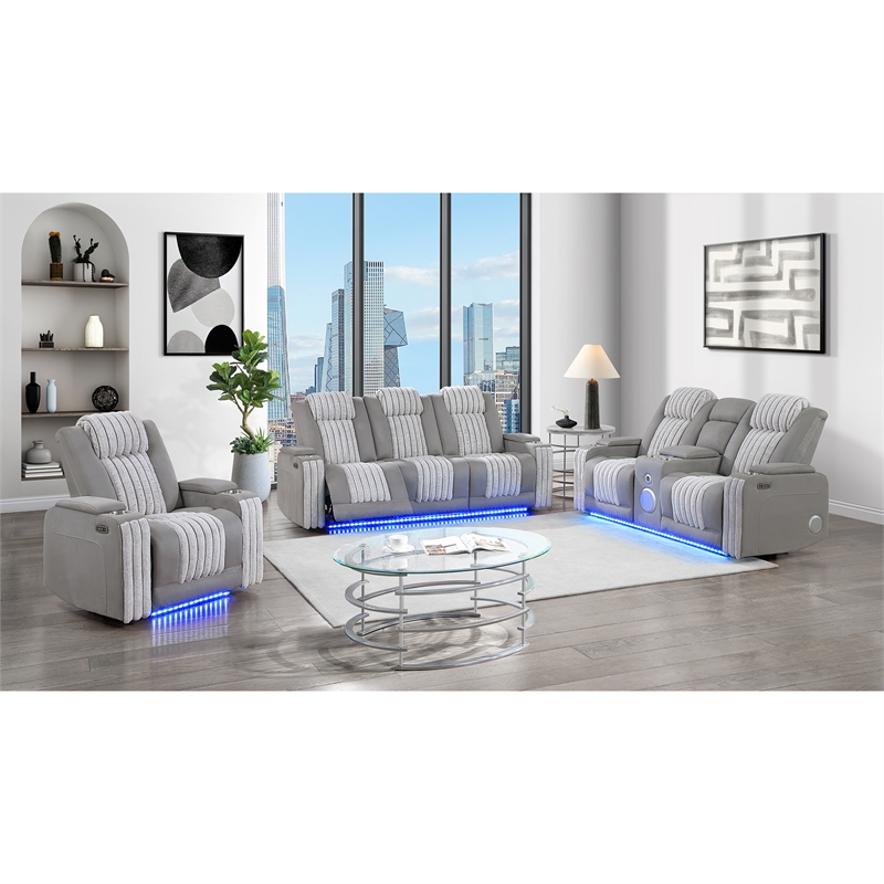 Global Furniure U8000 Power Reclining W/ Power Headrest & LED in Gray