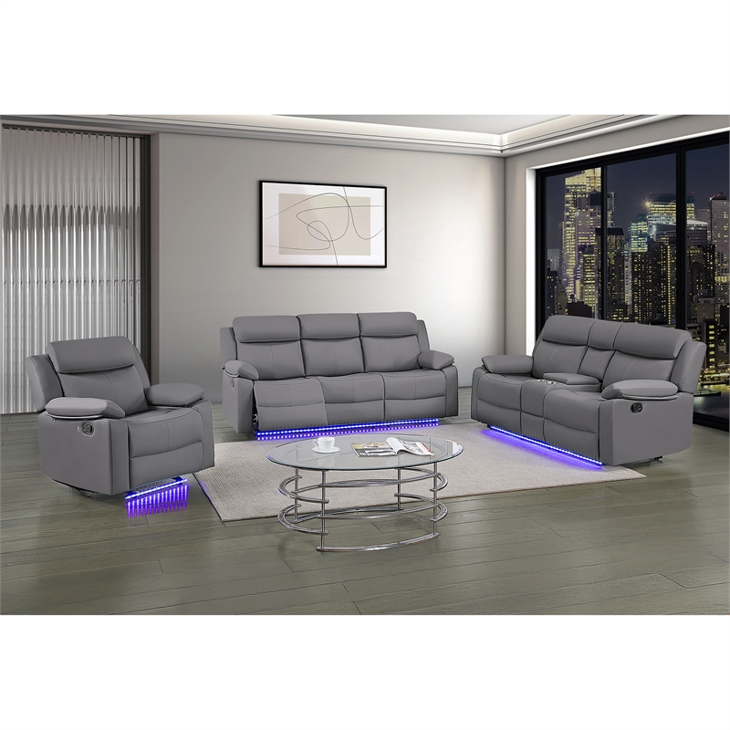 Global Furniure U6026 PU 46A Glider Recliner with LED in Gray