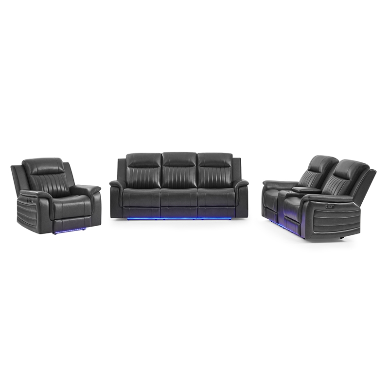 Global Furniure U8879 Power Recliner LS W/LED-GSS & SUBW in Charcoal