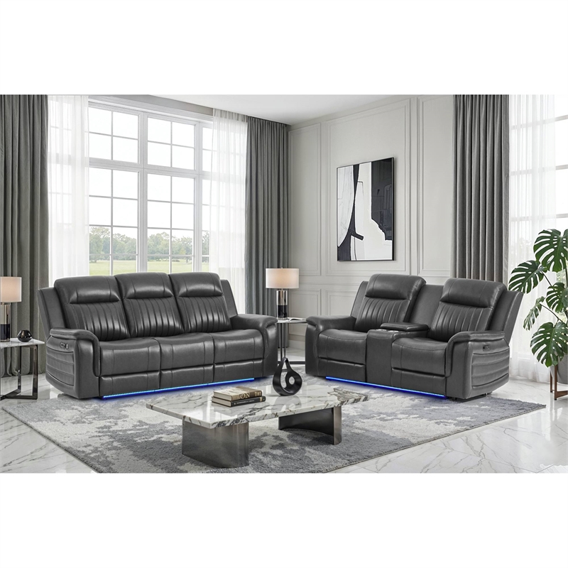 Global Furniure U8879 Power Recliner LS W/LED-GSS & SUBW in Charcoal