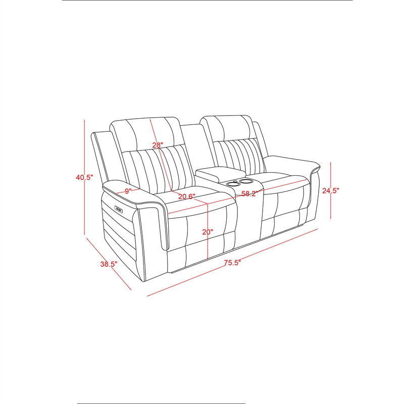 Global Furniure U8879 Power Recliner LS W/LED-GSS & SUBW in Charcoal