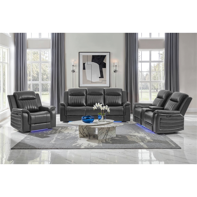Global Furniure U8879 Power Recliner LS W/LED-GSS & SUBW in Charcoal